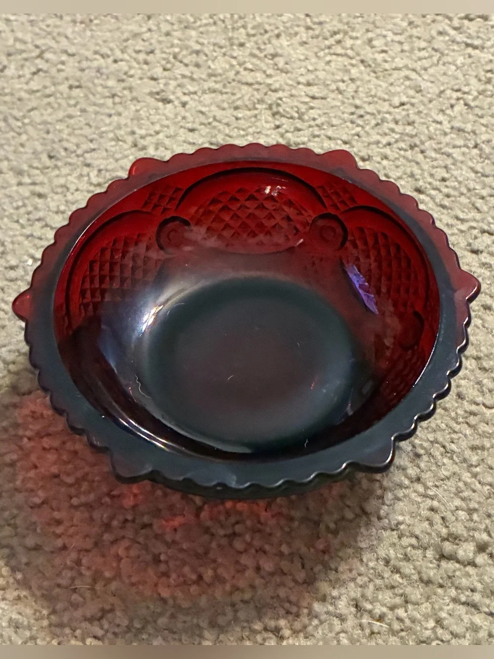 Vintage Avon 1876 Cape Cod Collection dessert bowl dark Red glass 5” Collection
